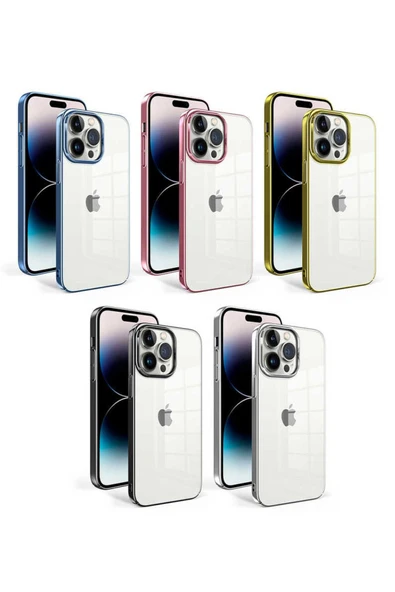 Iphone 14 Pro Kılıf Kamera Çıkıntılı Sert Arkası Şeffaf Renkli Transparan Kapak (SUN) - Resim 3