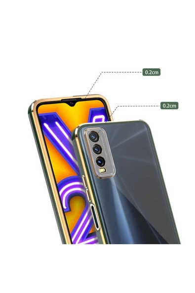 Vivo Y11S Kılıf Parlak Kenarlı Altın İşlemeli Kamera Korumalı Kapak (Voit c.) - 4