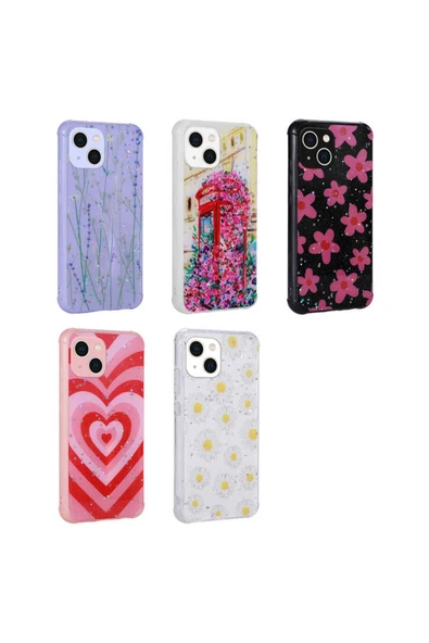 Iphone 13 Kılıf Simli Desenli Köşe Kamera Korumalı Darbe Emici Silikon Kapak (POPY) - 3