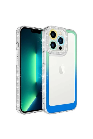 Iphone 14 Pro Max Kılıf Simli Renkli Parlak Kamera Lens Korumalı Transparan Kapak (PARK) ürün görseli 1