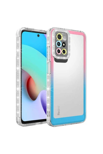 Xiaomi Redmi 10 Kılıf Simli Renkli Parlak Kamera Lens Korumalı Transparan Kapak (Park)