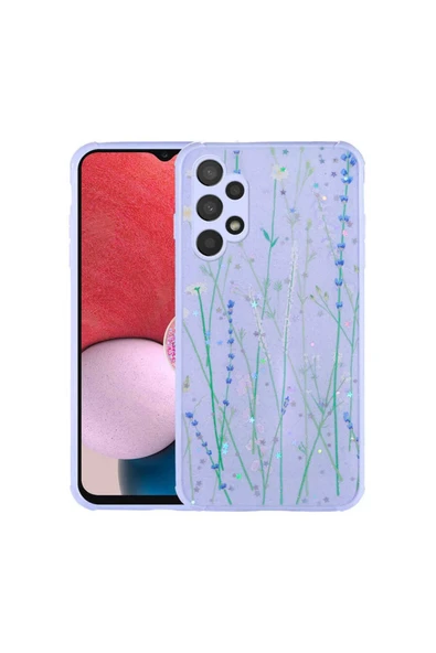 Samsung Galaxy A13 4G Kılıf Simli Desenli Köşe Kamera Korumalı Darbe Emici Silikon Kapak (Popy) - Resim 2