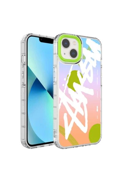 Iphone 14 Kılıf Kamera Korumalı Desenli Renkli Sert Parlak Silikon Kapak (KORN)