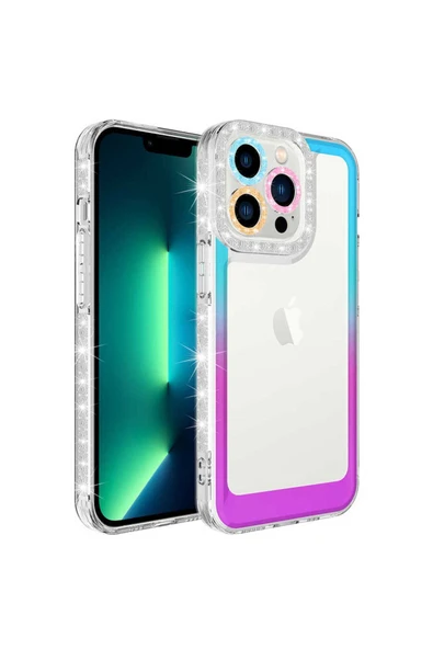 Iphone 12 Pro Kılıf Simli Renkli Parlak Kamera Lens Korumalı Transparan Kapak (PARK)