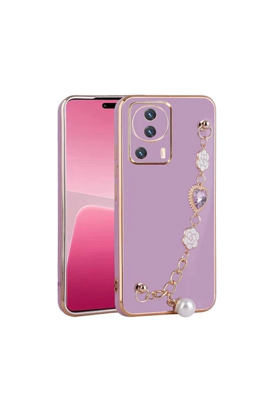 Xiaomi Mi 13 Lite Kılıf Çiçek Desenli Askılı Tutamaçlı Kamera Korumalı Kapak (TAKA)