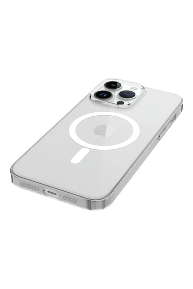 Iphone 14 Pro Max Kılıf Wireless Şarj Özellikli Şeffaf Tek Kamera Çerçeveli Kapak (PORTO) - 4