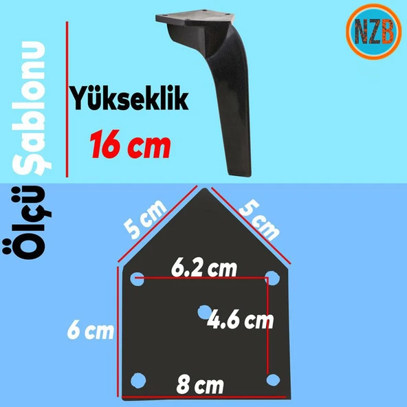 Mobilya Kanepe Sehpa Tv Ünitesi Koltuk Ayağı 16 Cm Siyah Baza Ayakları - Resim 2