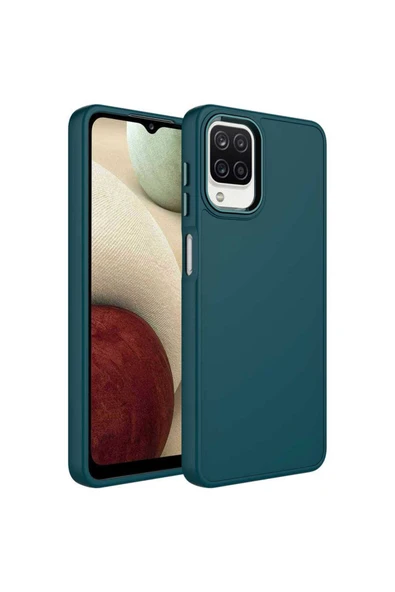 Samsung Galaxy A12 Kılıf Metal Çerçeveli Hassas Butonlu Renkli İçi Kadife Lansman Kapak (LUNA)