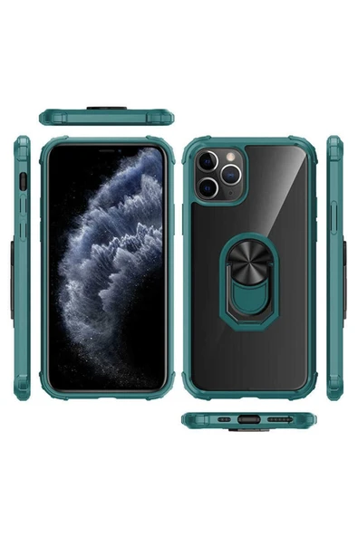 Apple Iphone 11 Pro Kılıf Arkası Şeffaf Kenarları Renkli Yüzüklü Tank Kapak (mola) - 4