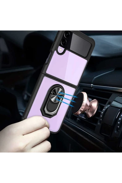 Samsung Galaxy Z Flip 3 Kılıf Arkası Şeffaf Kenarları Renkli Yüzüklü Tank Kapak (mola) - Resim 4