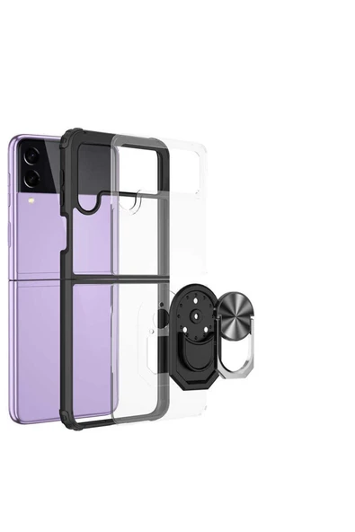 Samsung Galaxy Z Flip 3 Kılıf Arkası Şeffaf Kenarları Renkli Yüzüklü Tank Kapak (mola) - Resim 3