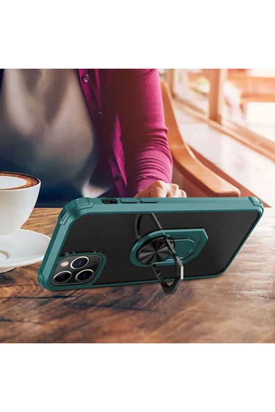 Apple Iphone 11 Pro Kılıf Arkası Şeffaf Kenarları Renkli Yüzüklü Tank Kapak (mola) - 5