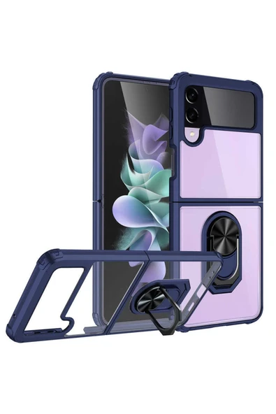 Samsung Galaxy Z Flip 3 Kılıf Arkası Şeffaf Kenarları Renkli Yüzüklü Tank Kapak (mola) - Resim 2