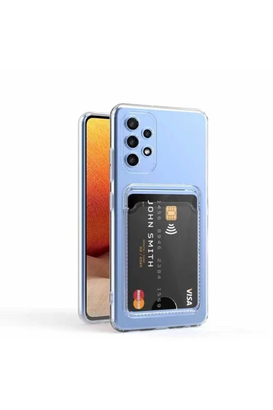Samsung Galaxy A52 Kartlıklı Cüzdanlı Kamera Korumalı Şeffaf Esnek Silikon Kapak (setra)