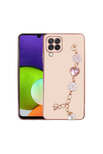 Samsung Galaxy M22 Kılıf Çiçek Desenli Askılı Tutamaçlı Kamera Korumalı Kapak (taka)