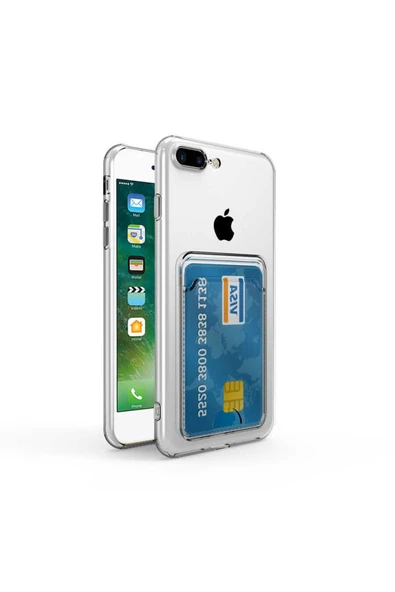 Iphone 7 Kartlıklı Cüzdanlı Kamera Korumalı Şeffaf Esnek Silikon Kapak (SETRA)
