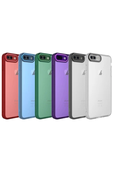 Iphone 7 Plus Kılıf Kamera Korumalı Transparan Renkli Çerçeveli Kapak (POST) - Resim 3