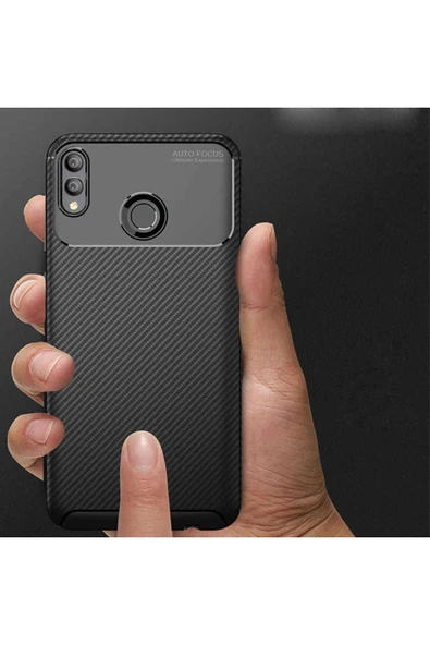 Huawei Honor 8x Kamera Çıkıntılı Karbon Fiber Dokulu Renk Atmaz Koruyucu Kapak (negro) - Resim 5