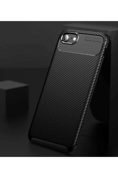 Iphone 8 Kamera Çıkıntılı Karbon Fiber Dokulu Renk Atmaz Koruyucu Kapak (NEGRO) - Resim 4