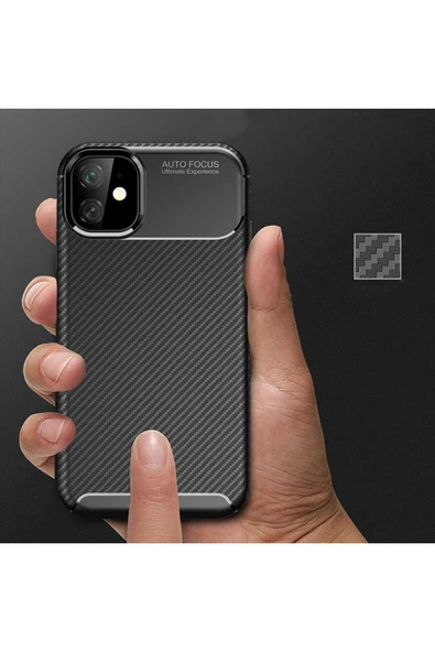 Iphone 11 Kılıf Kamera Çıkıntılı Karbon Fiber Dokulu Renk Atmaz Kapak (NEGRO) - Resim 5