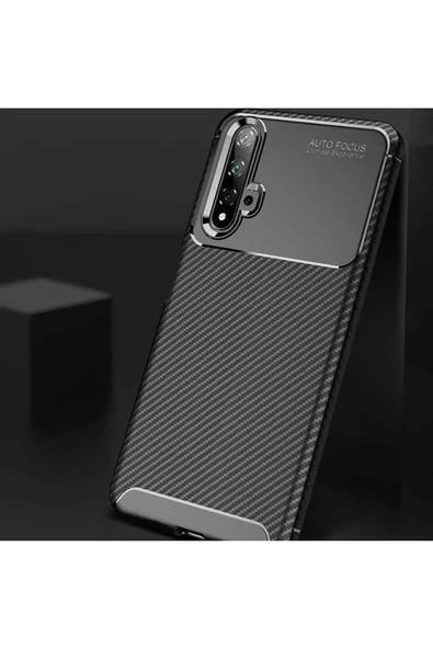 Huawei Nova 5t Kılıf Kamera Çıkıntılı Karbon Fiber Dokulu Renk Atmaz Kapak (negro) - Resim 3