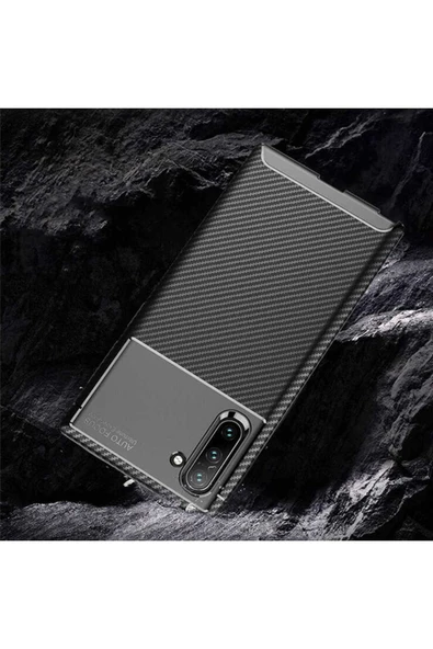Samsung Galaxy Note 10 Kılıf Kamera Çıkıntılı Karbon Fiber Dokulu Renk Atmaz Kapak (negro) - Resim 3
