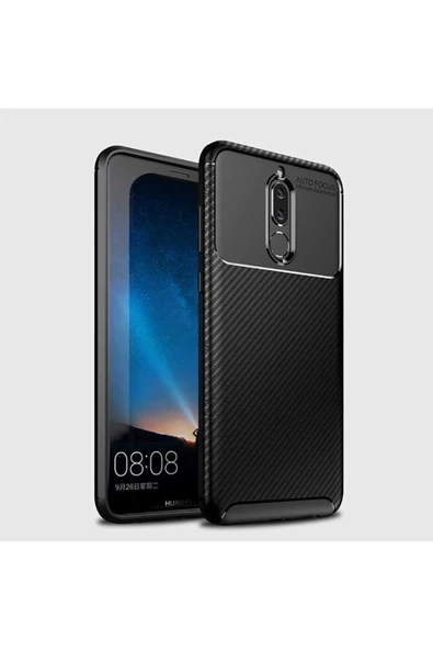 Huawei Mate 10 Lite Kamera Çıkıntılı Karbon Fiber Dokulu Renk Atmaz Koruyucu Kapak (negro) - 4