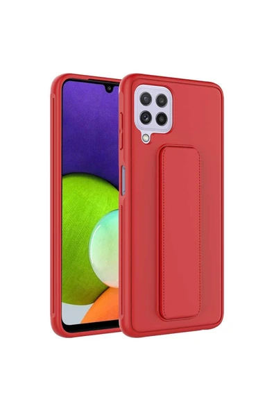 Samsung Galaxy A22 4g Kılıf Standlı Lansman Yumuşak Dokulu Renkli Esnek Silikon Kapak (qstand)