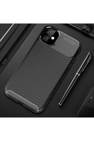Iphone 11 Kılıf Kamera Çıkıntılı Karbon Fiber Dokulu Renk Atmaz Kapak (NEGRO) ürün görseli 1