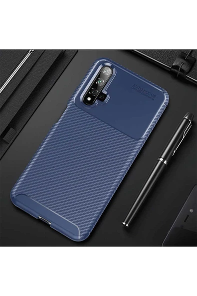 Huawei Nova 5t Kılıf Kamera Çıkıntılı Karbon Fiber Dokulu Renk Atmaz Kapak (negro) ürün görseli