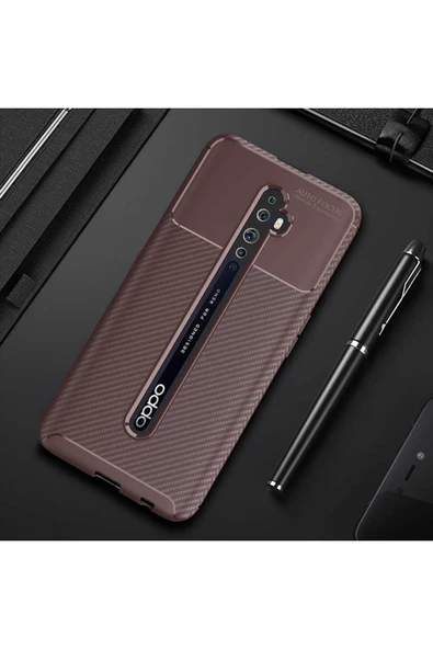 Oppo Reno 2 Kılıf Kamera Çıkıntılı Karbon Fiber Dokulu Renk Atmaz Kapak (negro)