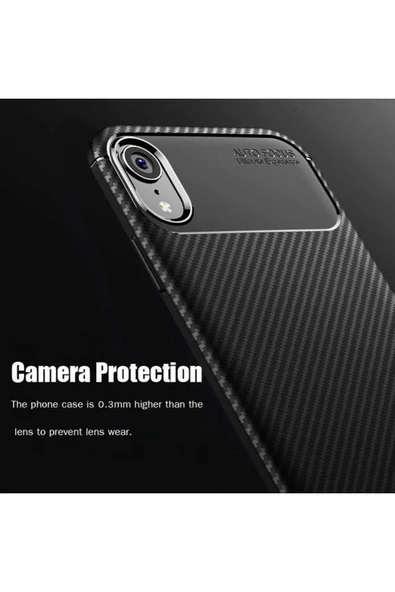 Iphone Xr 6.1 Kamera Çıkıntılı Karbon Fiber Dokulu Renk Atmaz Koruyucu Kapak (NEGRO) - 5