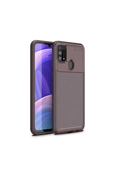 Samsung Galaxy M31 Kılıf Kamera Çıkıntılı Karbon Fiber Dokulu Renk Atmaz Kapak (negro)