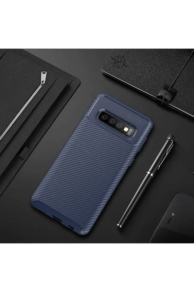 Samsung Galaxy S10 Kamera Çıkıntılı Karbon Fiber Dokulu Renk Atmaz Koruyucu Kapak (negro)