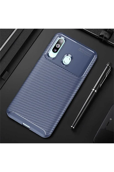 Samsung Galaxy A20s Kılıf Kamera Çıkıntılı Karbon Fiber Dokulu Renk Atmaz Kapak (negro)