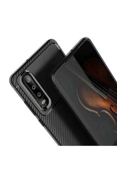 Huawei P30 Kılıf Kamera Çıkıntılı Karbon Fiber Dokulu Renk Atmaz Kapak (negro) - Resim 4