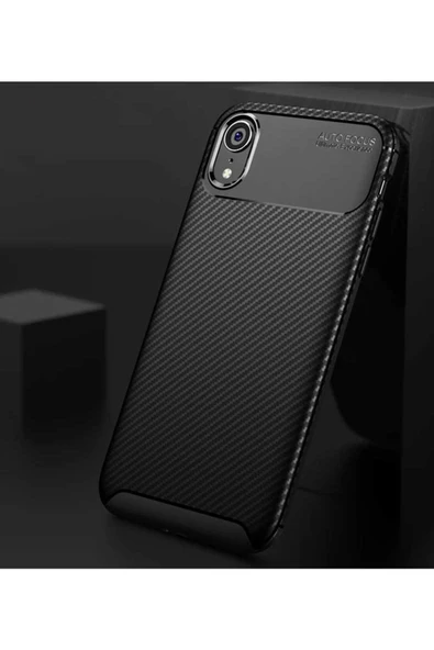 Iphone Xr 6.1 Kamera Çıkıntılı Karbon Fiber Dokulu Renk Atmaz Koruyucu Kapak (NEGRO) - 3