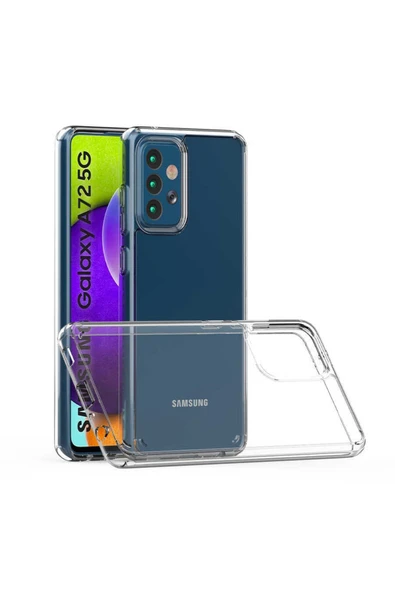 Samsung Galaxy A72 Kılıf Kamera Çıkıntılı Şeffaf Darbe Emici Sert Silikon Kapak (coss)