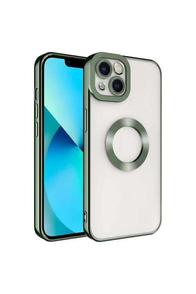 Iphone 14 Plus Kılıf Kamera Lens Korumalı Logo Gösteren Parlak Kenarlı Kapak (OMEGA)