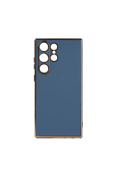 Samsung Galaxy S23 Ultra Kılıf Parlak Kenarlı Altın Işlemeli Kamera Korumalı Kapak (bark)