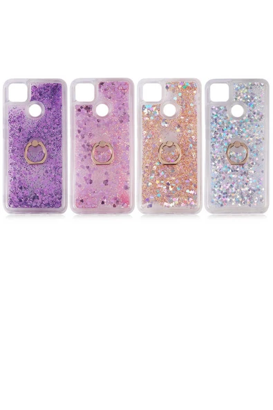 Xiaomi Redmi 9c Kılıf Sıvılı Akışkanlı Renkli Desenli Simli Yüzüklü Silikon Kapak (milce) - Resim 3