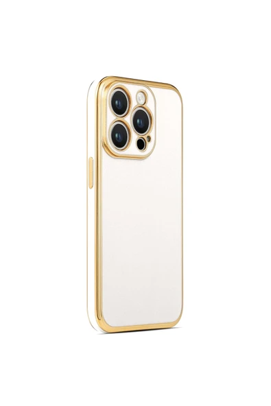 Iphone 14 Pro Max Kılıf Parlak Kenarlı Altın Işlemeli Kamera Korumalı Kapak (BARK)