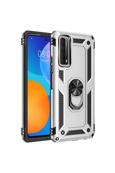 Huawei P Smart 2021 Kılıf Tank Zırh Yüzüklü Mıknatıslı Standlı Kapak (vega)