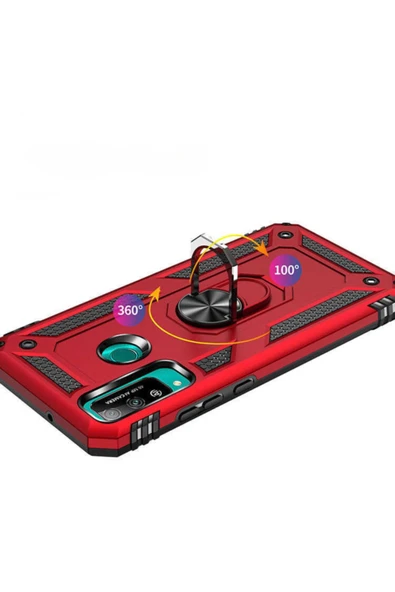 Huawei P40 Lite E Kılıf Tank Zırh Yüzüklü Mıknatıslı Standlı Kapak (vega) - Resim 3