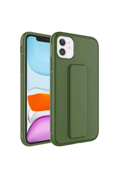 Iphone 12 Kılıf Standlı Lansman Yumuşak Dokulu Renkli Esnek Silikon Kapak (QSTAND)