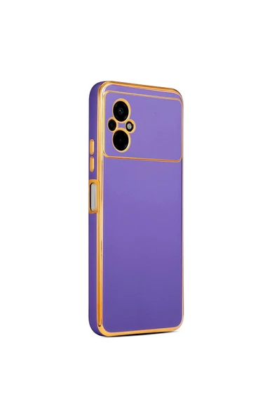 Xiaomi Poco M5 Kılıf Parlak Kenarlı Altın Işlemeli Kamera Korumalı Kapak (bark)