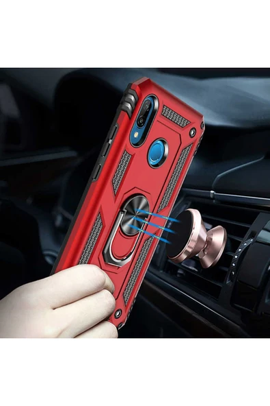 Huawei P20 Lite Kılıf Tank Zırh Yüzüklü Mıknatıslı Standlı Kapak (vega) - 5