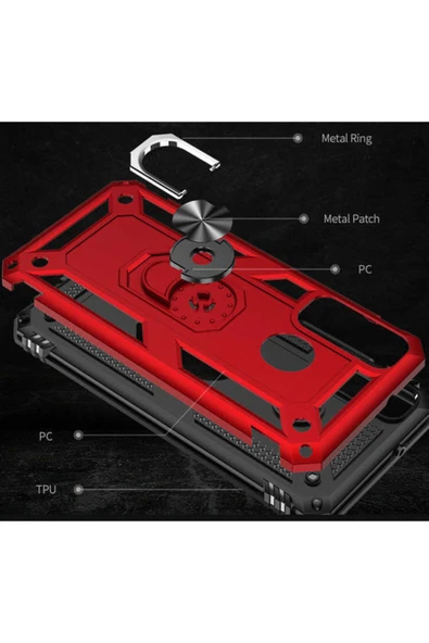 Huawei P40 Lite E Kılıf Tank Zırh Yüzüklü Mıknatıslı Standlı Kapak (vega) - Resim 4