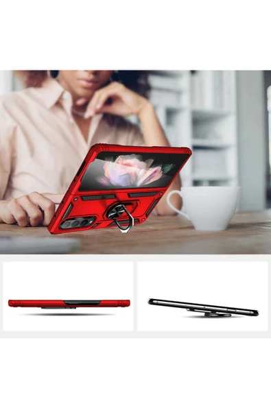 Samsung Galaxy Z Fold 3 Kılıf Tank Zırh Yüzüklü Mıknatıslı Standlı Kapak (vega) - Resim 5