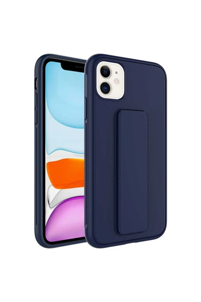 Iphone 12 Kılıf Standlı Lansman Yumuşak Dokulu Renkli Esnek Silikon Kapak (QSTAND) - 2
